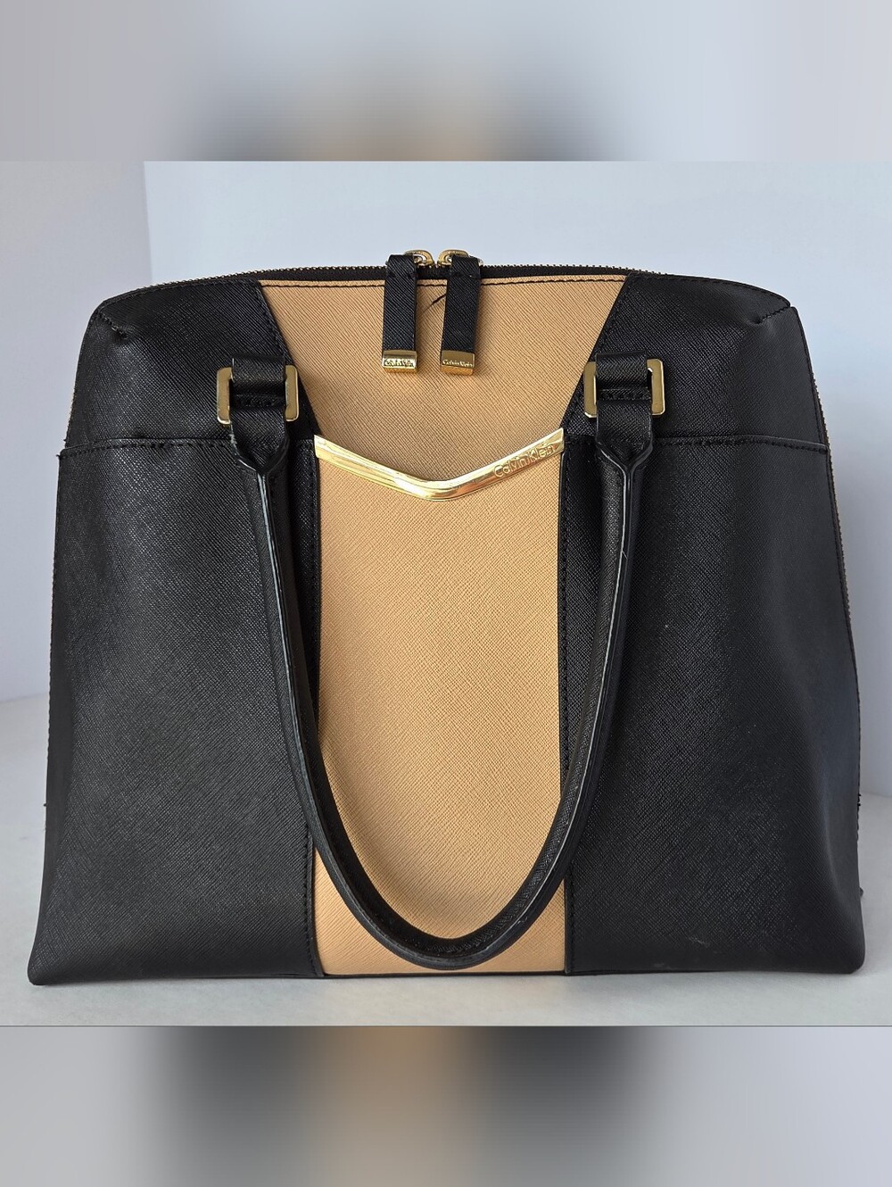 Calvin Klein Black & Tan Saffiano Tote Bag